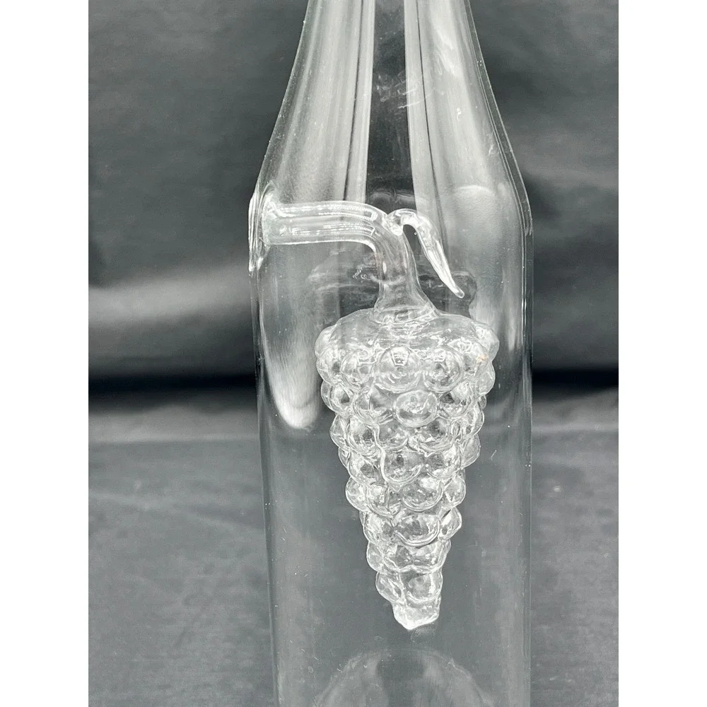 Glass Oil & Vinegar Bottle W/ Decorative‎ Grapes Inside To Hold Vinegar-11.5